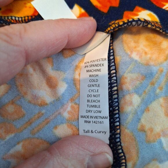 Blue With Orange Flowers LulaRoe Leggings Tall & Curvy Yoga Workout Spring - Picture 7 of 7